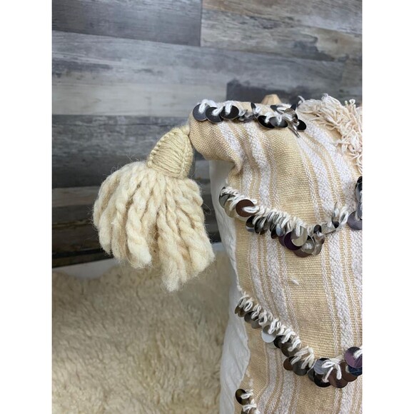 Vintage Moroccan Handira Pillow: Sequined Wedding Blanket Cushion 03YS00676 - Picture 7 of 9